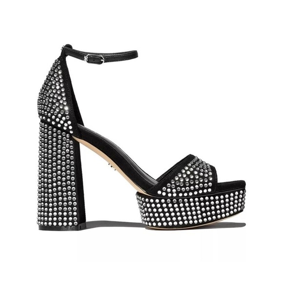 Nib Sam Edelman Nellie Glitz Platform Black Sandals - Picture 1 of 11